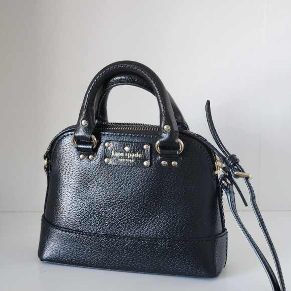 Kate Spade Wellesley Mini Rachelle Crossbody Bag Black and Gold Top Handle - Picture 3 of 12